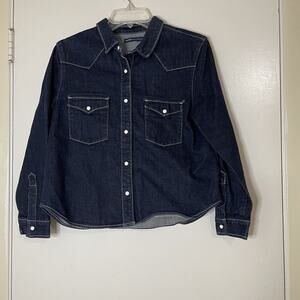 LEVI'S Dark denim snap front shirt jacket indigo blue women medium